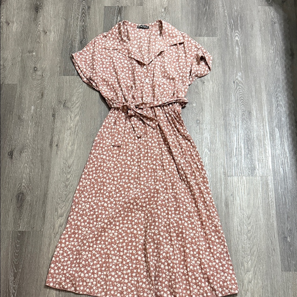 Floral Print Brown Dress